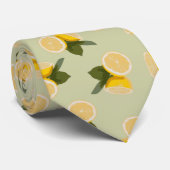 Geel citrus Lemon-fruit op Bleek kalkgroen Stropdas (Opgerold)