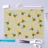 Geel citrus Lemon-fruit op Bleek kalkgroen Tissuepapier (Craft)