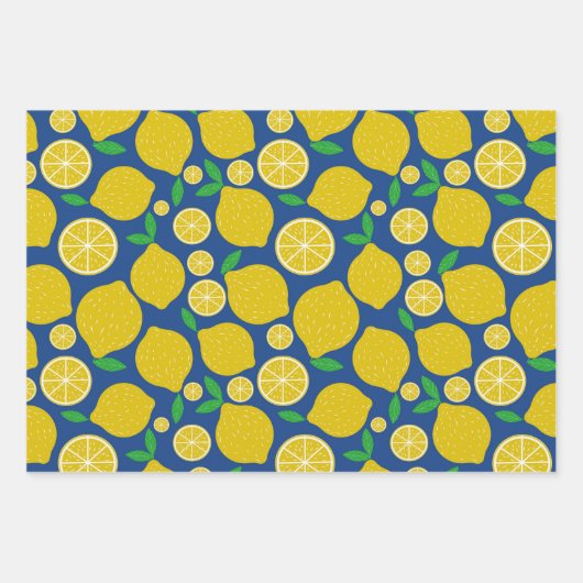 Geel Citrus Patroon op Blauw Inpakpapier Vel (Voorkant 3)