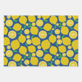 Geel Citrus Patroon op Blauw Inpakpapier Vel (Voorkant)
