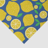 Geel Citrus Patroon op Blauw Tissuepapier (Detail)