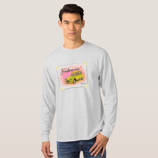 Geel Classic 2CV op lichtgrijs T-shirt (Voorkant volledig)