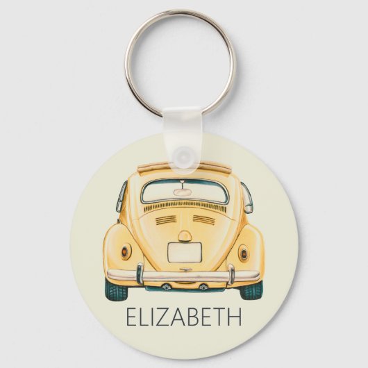 Geel Classic  Buggy Bug Car Gepersonaliseerd Sleutelhanger (Voorkant)