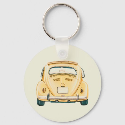 Geel Classic  Buggy Bug Car Gepersonaliseerd Sleutelhanger (Achterkant)