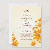 Geel Classic herfst esdoorn bladeren bruiloft Kaart (Voorkant)