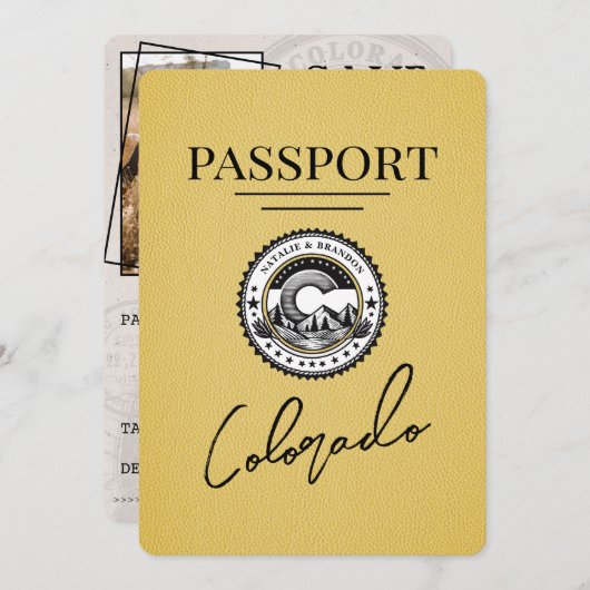 Geel Colorado Passport Save The Date (Voorkant / Achterkant)