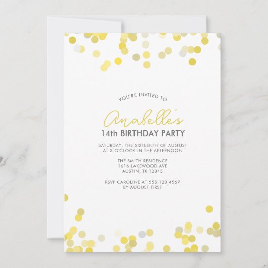 Geel Confetti Stippen Verjaardagsfeest Kaart (Voorkant)