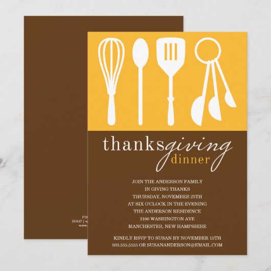 GEEL COOKING | THANKSGIVING DINNER INVITE KAART (Voorkant / Achterkant)