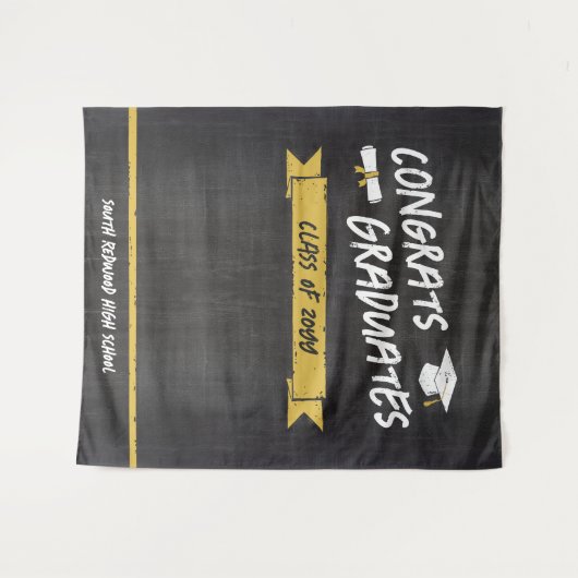 Geel Cool Chalkboard Congrats Afgestudeerden Achte Wandkleed (Voorkant (horizontaal))
