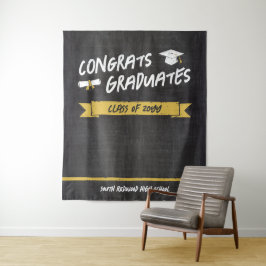 Geel Cool Chalkboard Congrats Afgestudeerden Achte Wandkleed