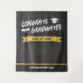 Geel Cool Chalkboard Congrats Afgestudeerden Achte Wandkleed