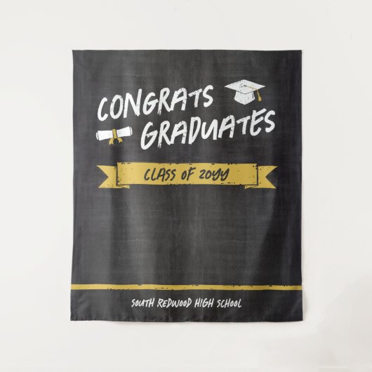 Geel Cool Chalkboard Congrats Afgestudeerden Achte Wandkleed (Voorkant)