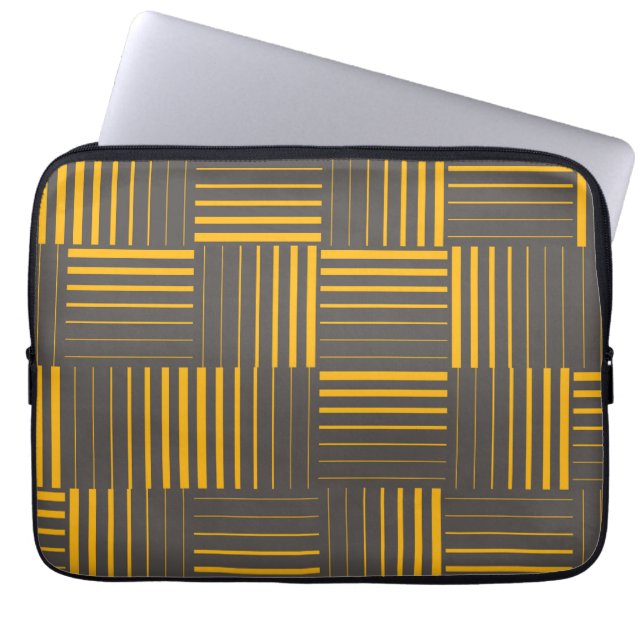 Geel, cool, uniek, trendy, moderne lijnen laptop sleeve (Voorkant)