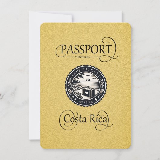 Geel Costa Rica paspoort Save The Date (Voorkant)