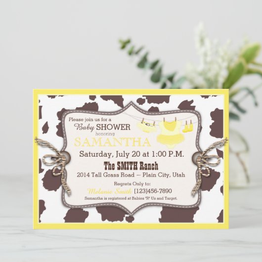 Geel Cowgirl Baby shower Tutu Kaart (Staand voorkant)