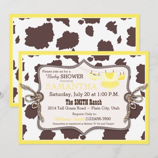 Geel Cowgirl Baby shower Tutu Kaart (Voorkant / Achterkant)