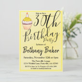 Geel Cupcake Aquarel 30e Verjaardagsfeestje Kaart (Staand voorkant)