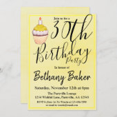 Geel Cupcake Aquarel 30e Verjaardagsfeestje Kaart (Voorkant / Achterkant)
