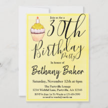 Geel Cupcake Aquarel 30e Verjaardagsfeestje