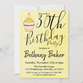 Geel Cupcake Aquarel 30e Verjaardagsfeestje Kaart