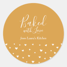 Geel Cute Hearts Baked with Love pakket sticker