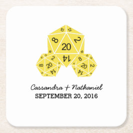 Geel D20-Onderzetter voor weddenschappen met touwt Kartonnen Onderzetters