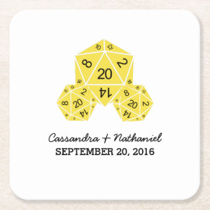 Geel D20-Onderzetter voor weddenschappen met touwt Kartonnen Onderzetters