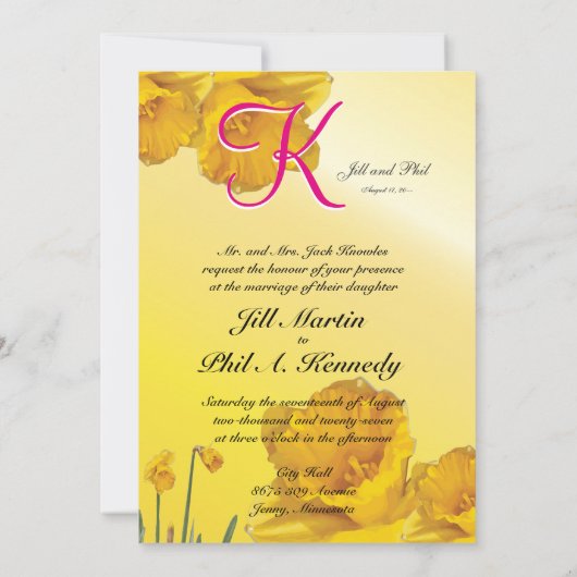 Geel Daffodil 3d Monogram Kaart (Achterkant)