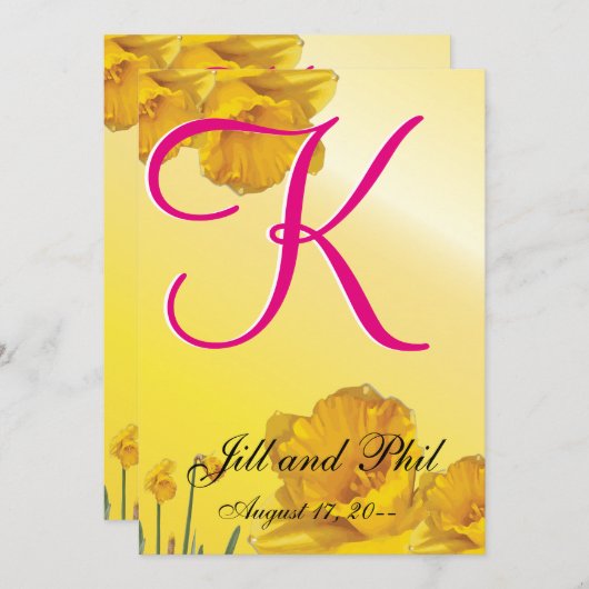 Geel Daffodil 3d Monogram Kaart (Voorkant / Achterkant)