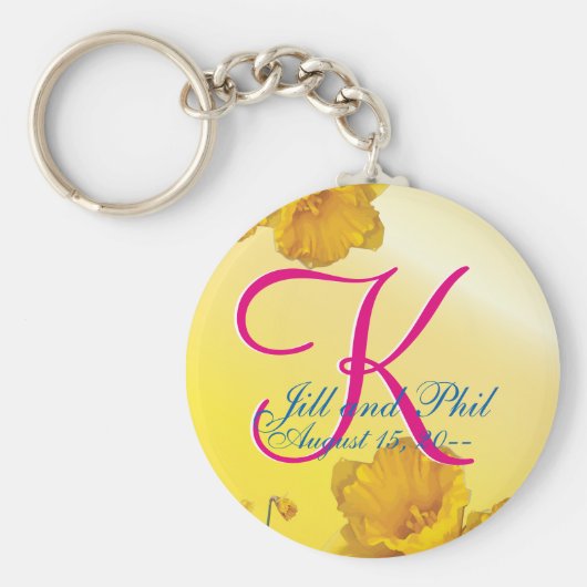 Geel Daffodil 3d Monogram Sleutelhanger (Voorkant)