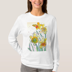 Geel Daffodil aquarel art womens T Shirt