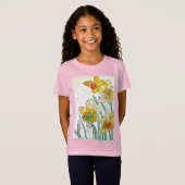 Geel Daffodil aquarel kunst Meisjes T Shirt roze (Voorkant volledig)
