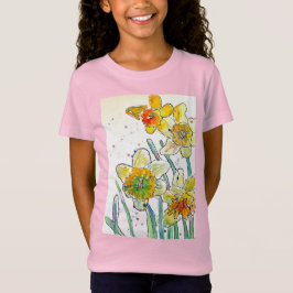 Geel Daffodil aquarel kunst Meisjes T Shirt roze