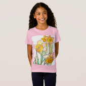Geel Daffodil aquarel kunst Meisjes T Shirt roze (Voorkant volledig)