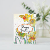 Geel Daffodil bloem Waterverf Verjaardag Briefkaart (Staand voorkant)
