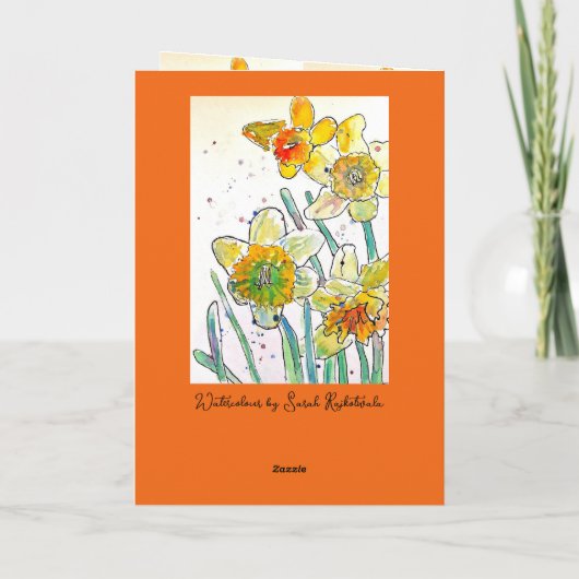 Geel Daffodil bloem Waterverf Verjaardag Kaart (Achterkant)