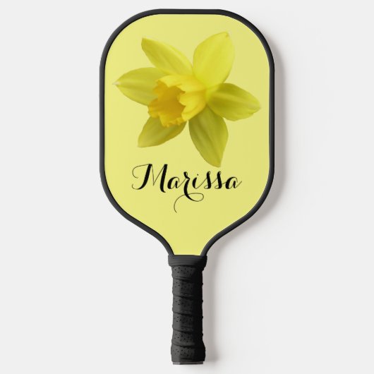Geel Daffodil Bloom Script Naam Pickleball Paddle (Voorkant)