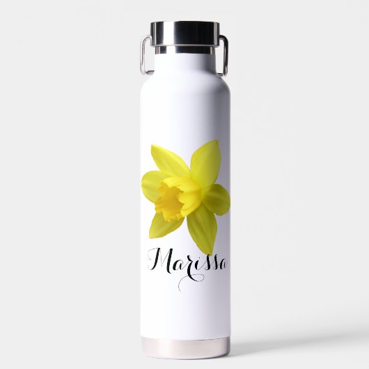 Geel Daffodil Bloom Script Naam Waterfles (Voorkant)