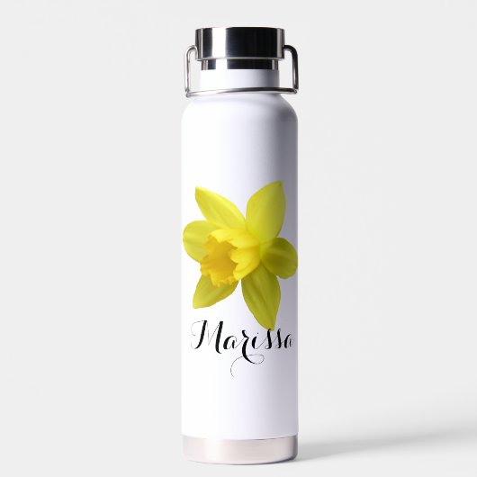 Geel Daffodil Bloom Script Naam Waterfles (Achterkant)
