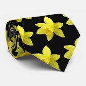 Geel Daffodil Blooms Patroon op zwarte Stropdas (Opgerold)