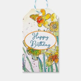Geel Daffodil Daffodils bloem Waterverf Cadeaulabel