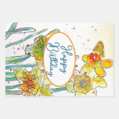 Geel Daffodil Daffodils bloem Waterverf Inpakpapier Vel (Voorkant)