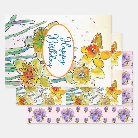 Geel Daffodil Daffodils bloem Waterverf Inpakpapier Vel (Set)