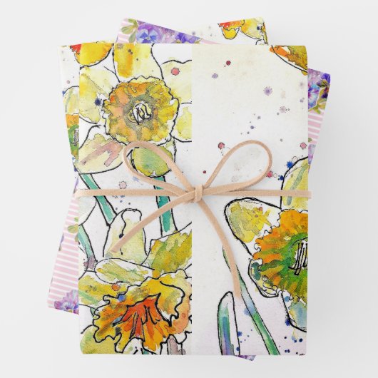 Geel Daffodil Daffodils bloem Waterverf Inpakpapier Vel (In situ)