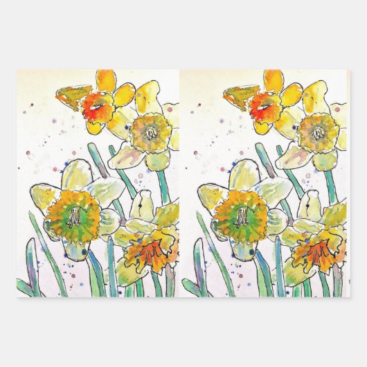 Geel Daffodil Daffodils bloem Waterverf Inpakpapier Vel (Voorkant)