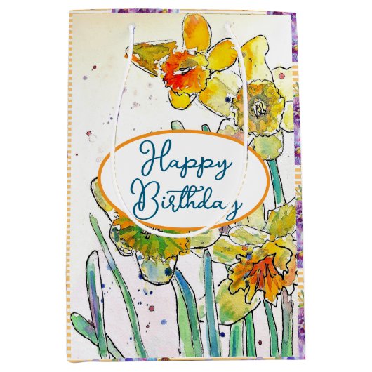 Geel Daffodil Daffodils bloem Waterverf Medium Cadeauzakje (Voorkant)