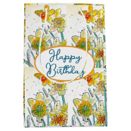 Geel Daffodil Daffodils bloem Waterverf Medium Cadeauzakje