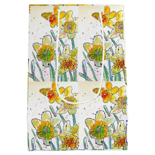 Geel Daffodil Daffodils bloem Waterverf Medium Cadeauzakje (Achterkant)
