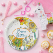 Geel Daffodil Daffodils bloem Waterverf Papieren Bordje (Feest)