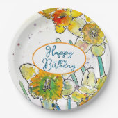 Geel Daffodil Daffodils bloem Waterverf Papieren Bordje (Voorkant)